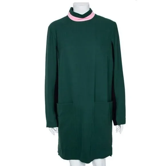 Burberry Ladies Long-sleeve Silk Wool Shift Dress Green US 0 NEW - Picture 3 of 11